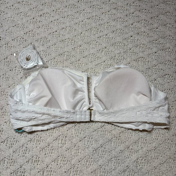 NWT Kona Sol White Textured Bandeau Bikini‎ Top Strap Optional – Women’s XL - Picture 5 of 5